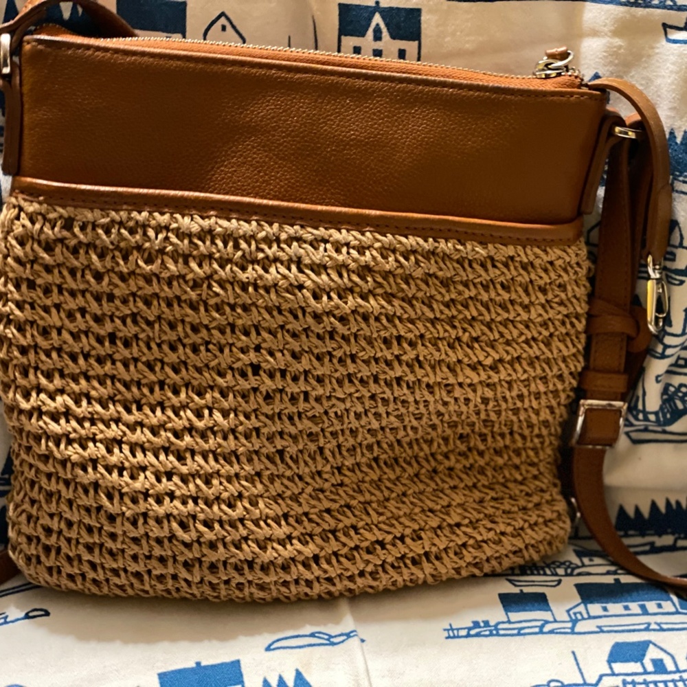 Brighton Woven Tan and Brown Crossbody Bag - Picture 6 of 7